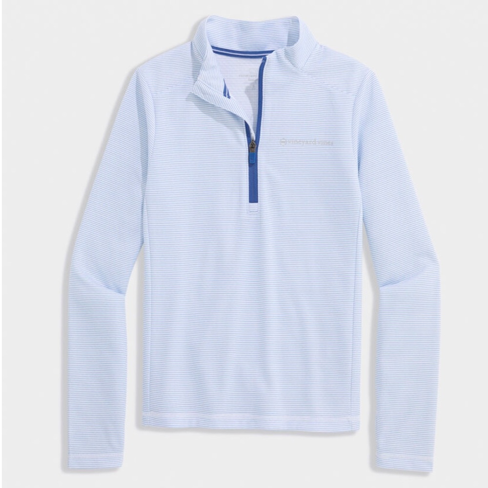 Vineyard Vines Boys Light Blue Striped 1/4 Zip Pullover - Size Medium - NWT